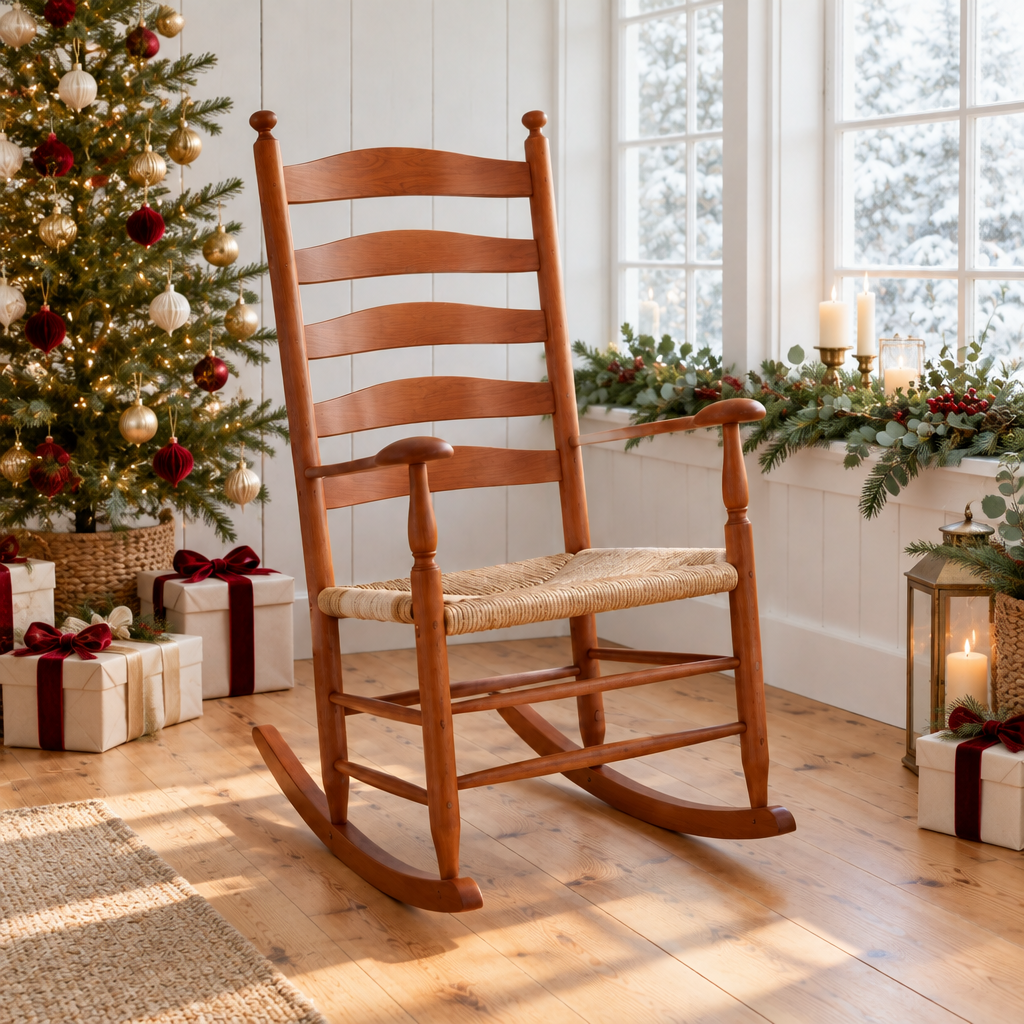 Linden Shaker Rocking Chair styled for the holidays