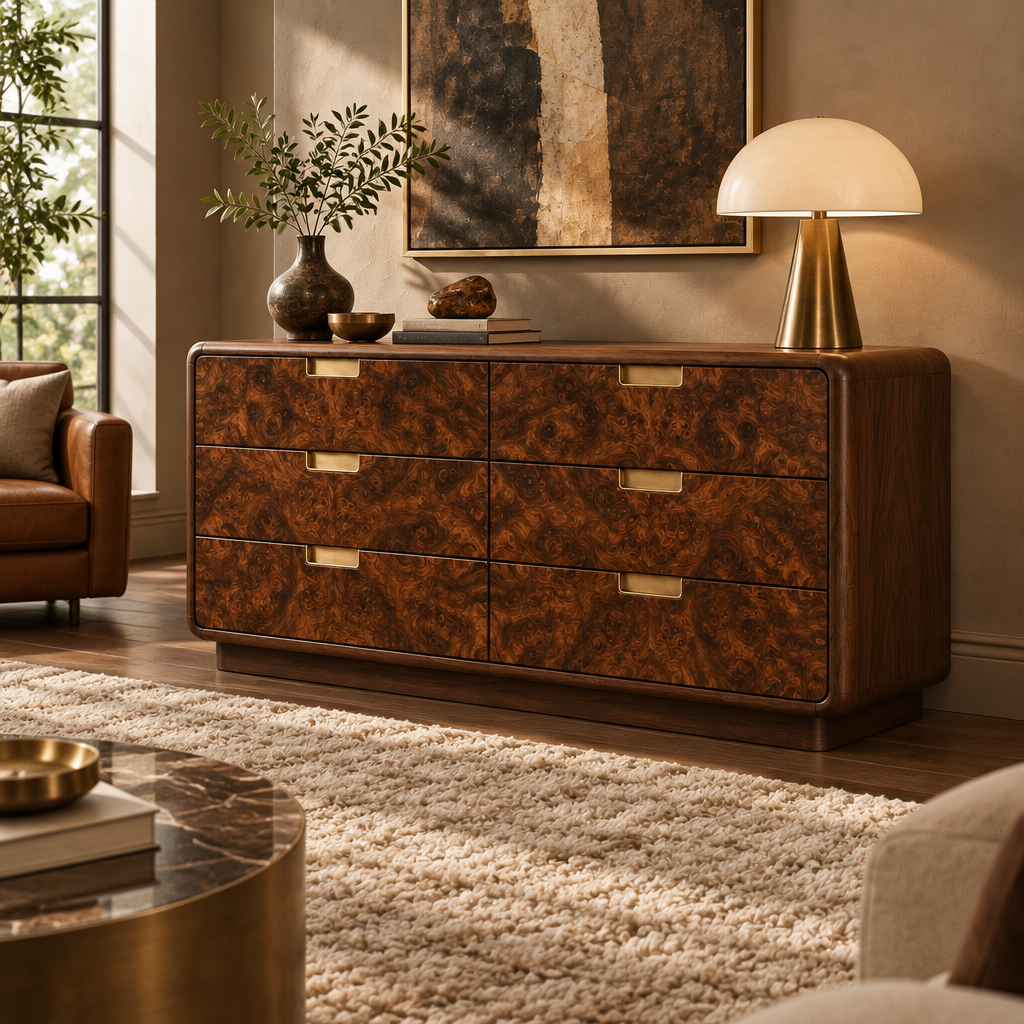 Sable Walnut Burl Dresser side view