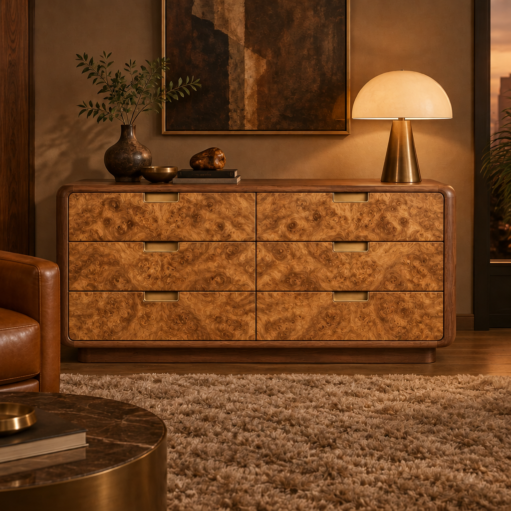 Sable Walnut Burl Dresser in Natural Walnut finish