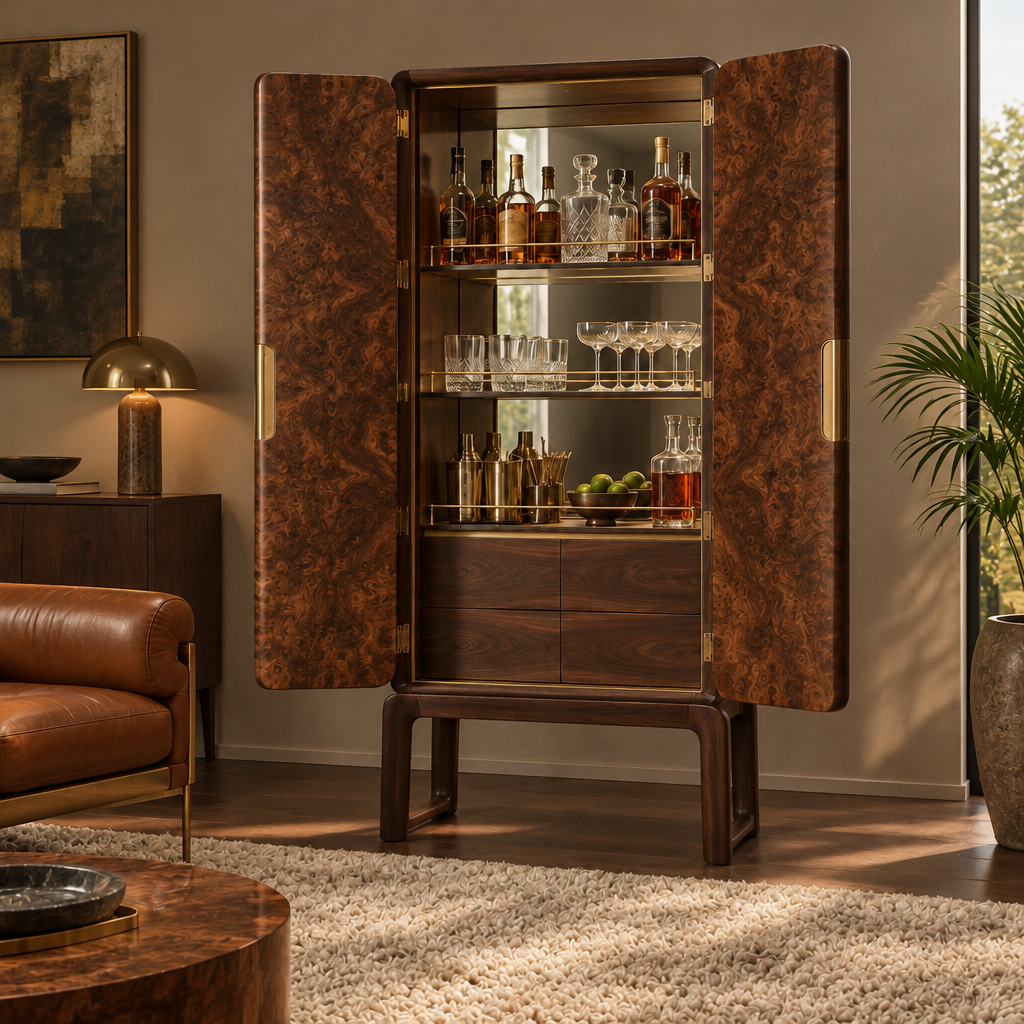 Sable Burl Bar Cabinet in use