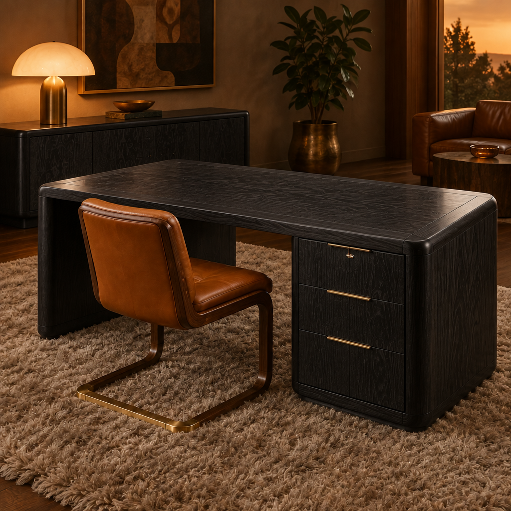 Sable Walnut Executive Desk in Ebonized Black finish