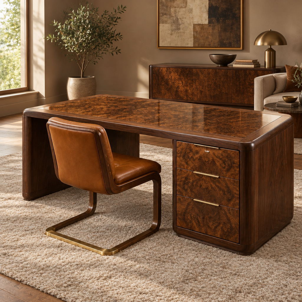 Sable Walnut Executive Desk side view