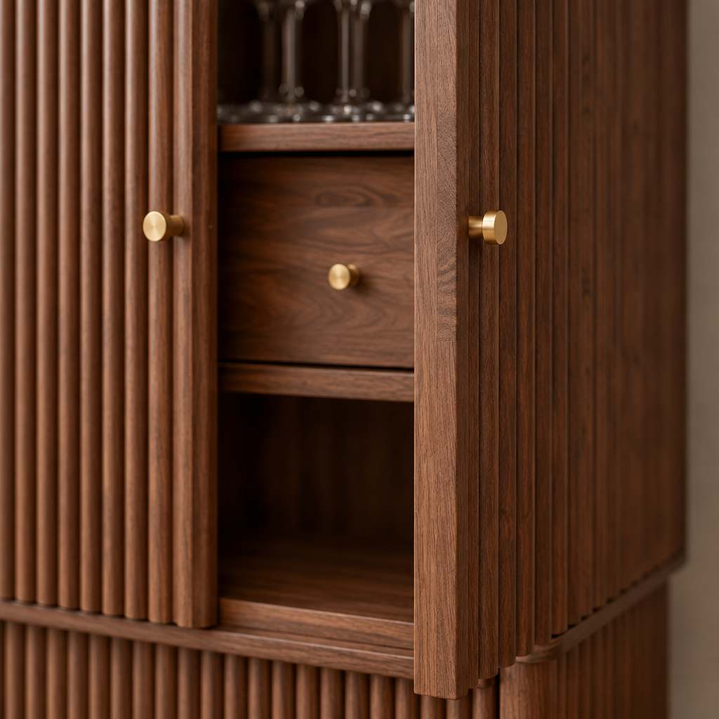 Arden Fluted Bar Cabinet wood grain close-up