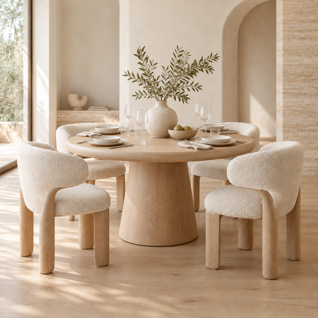 Cove Round Pedestal Dining Table in use