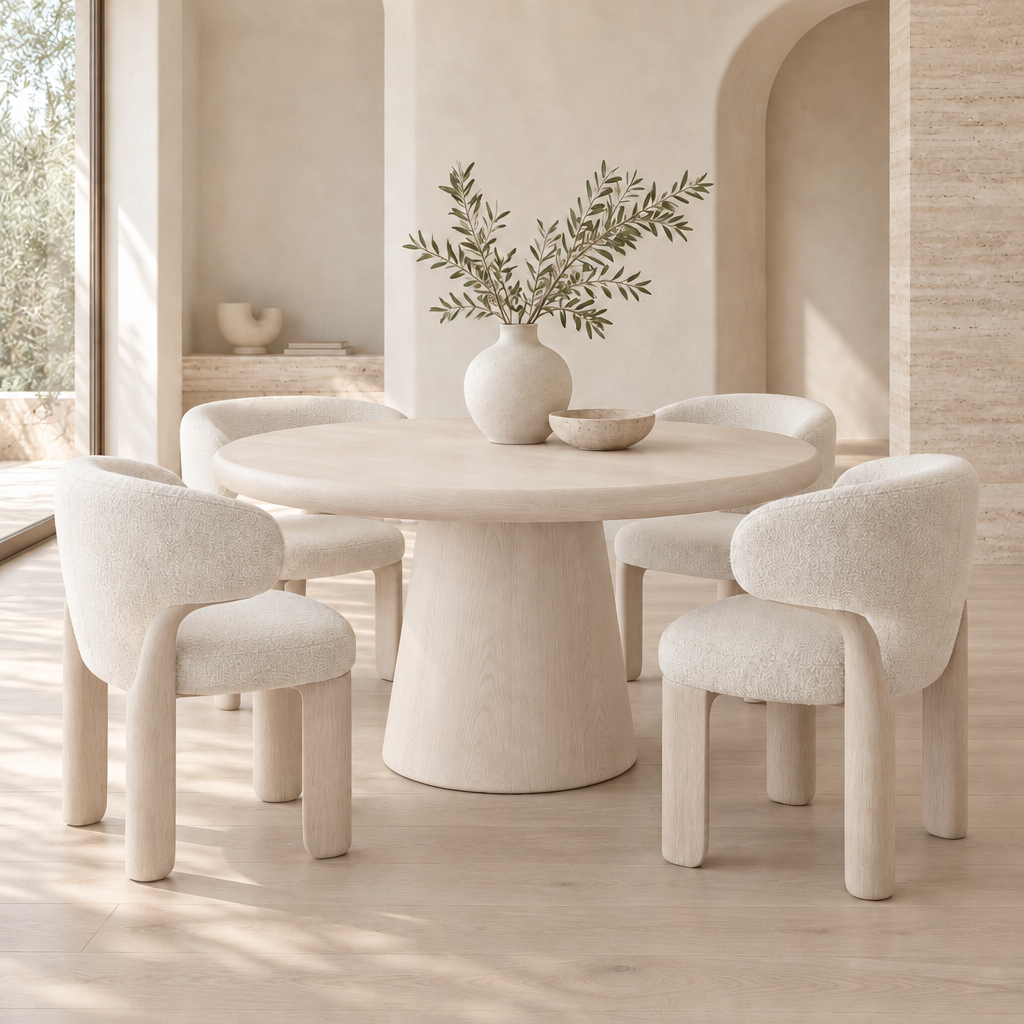 Cove Round Pedestal Dining Table in Bleached Oak finish