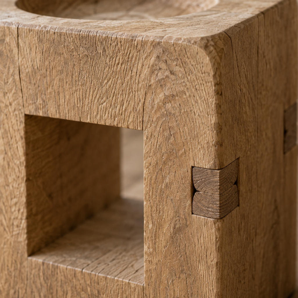 Basalt Block Side Table wood grain close-up