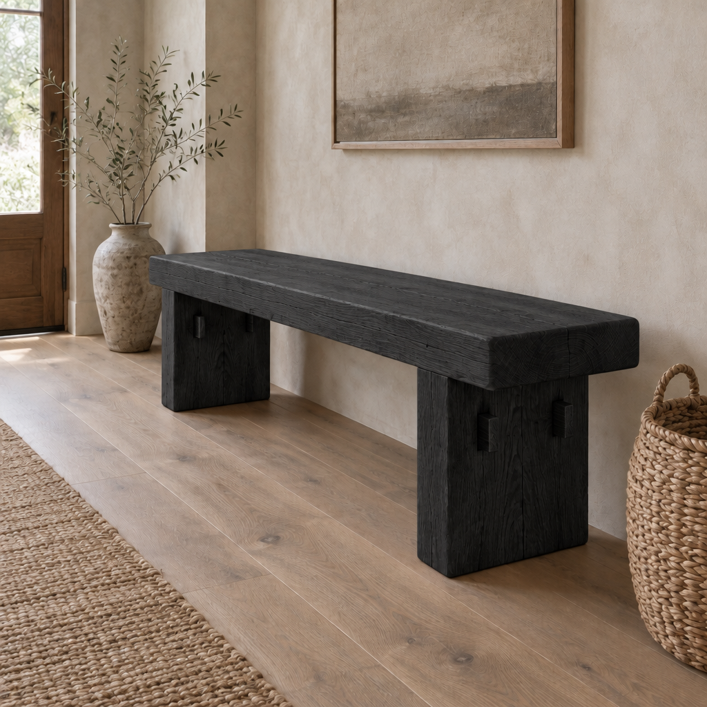 Basalt Solid Oak Bench in Ebonized Oak finish