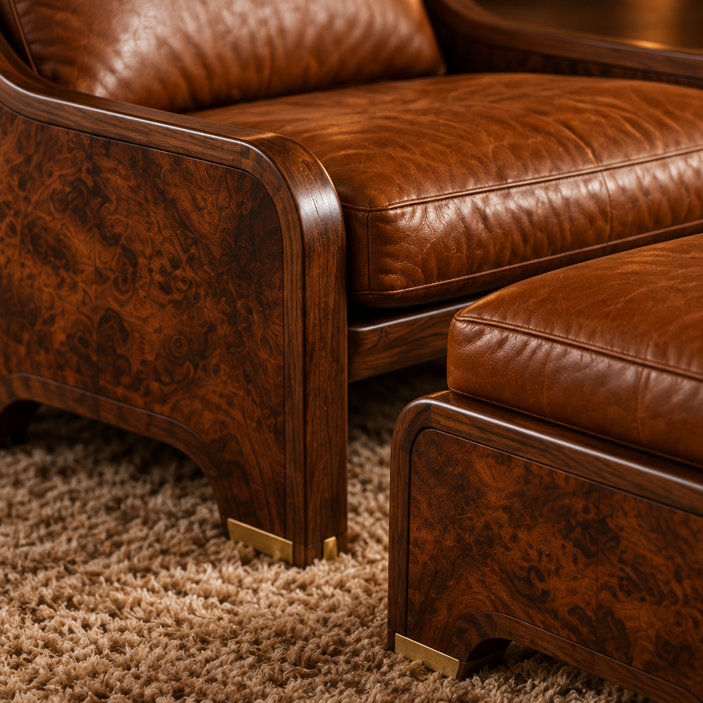 Sable Walnut Leather Lounge Chair wood grain close-up
