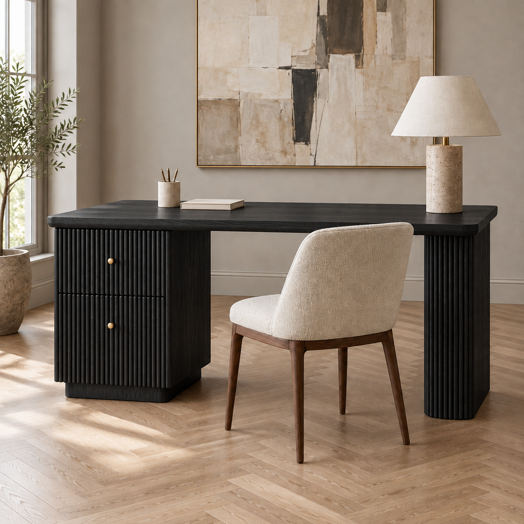 Arden Fluted Writing Desk in Ebonized Black finish