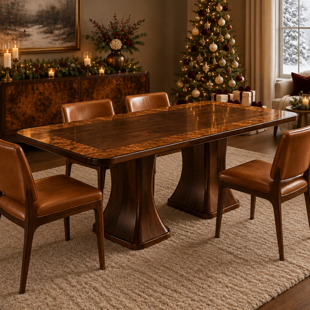 Sable Walnut Dining Table styled for the holidays