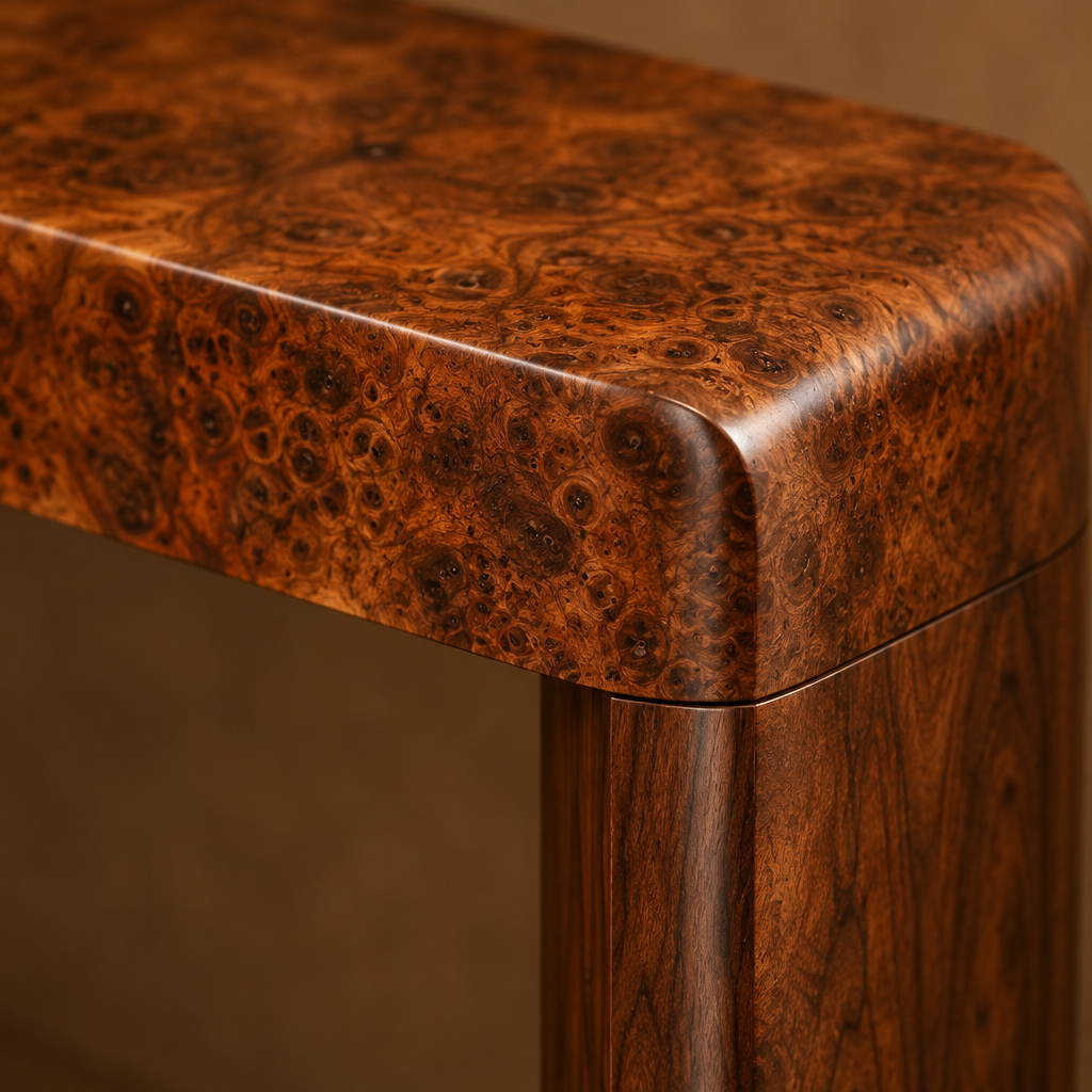 Sable Burl Console Table wood grain close-up