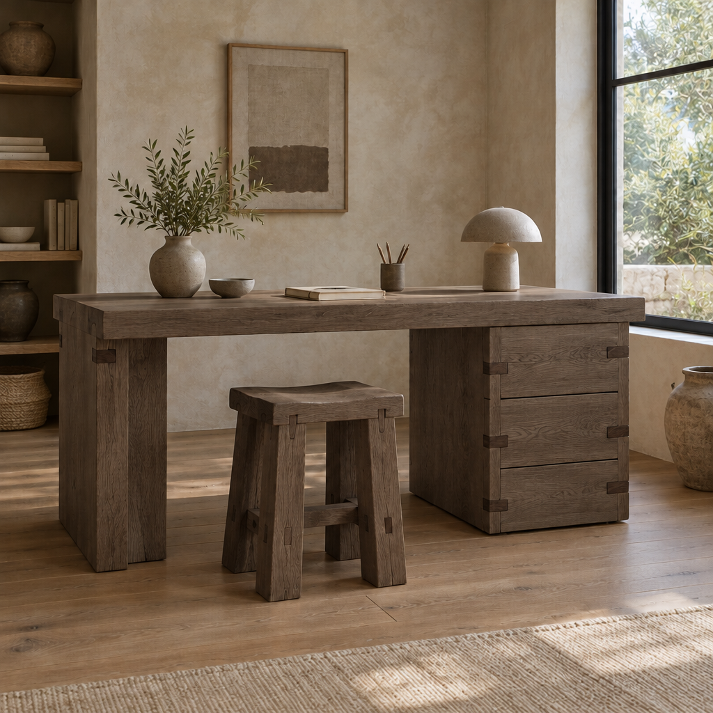 Basalt Slab Desk in Smoked Oak finish