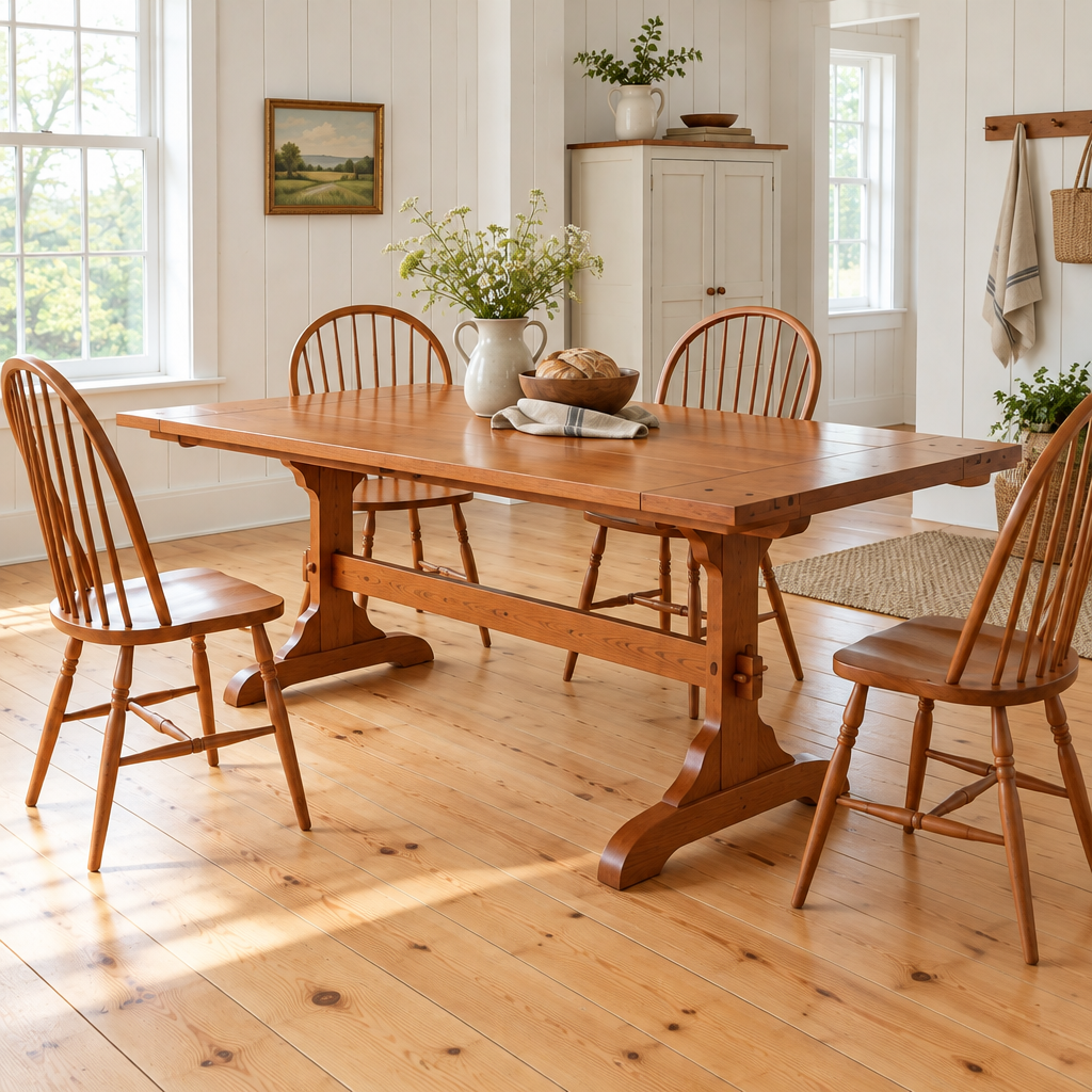 Linden Shaker Trestle Dining Table side view