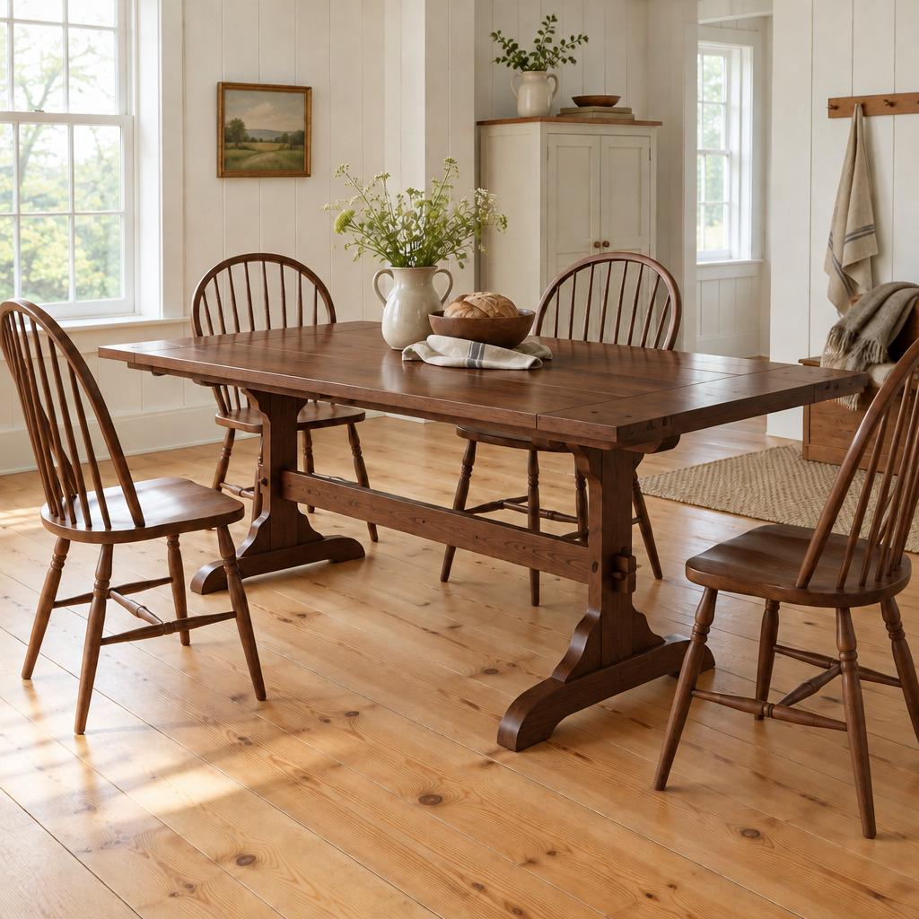 Linden Shaker Trestle Dining Table in Walnut finish
