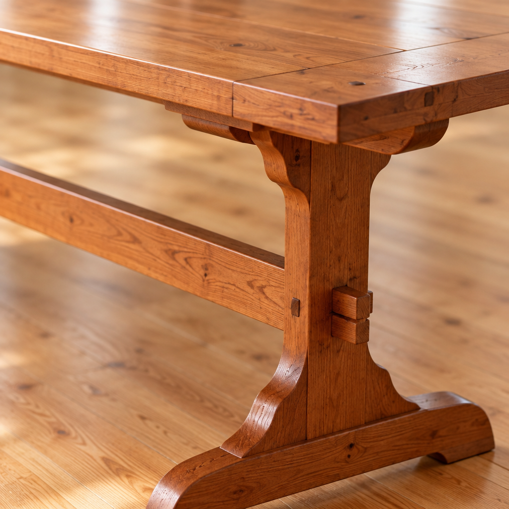 Linden Shaker Trestle Dining Table wood grain close-up