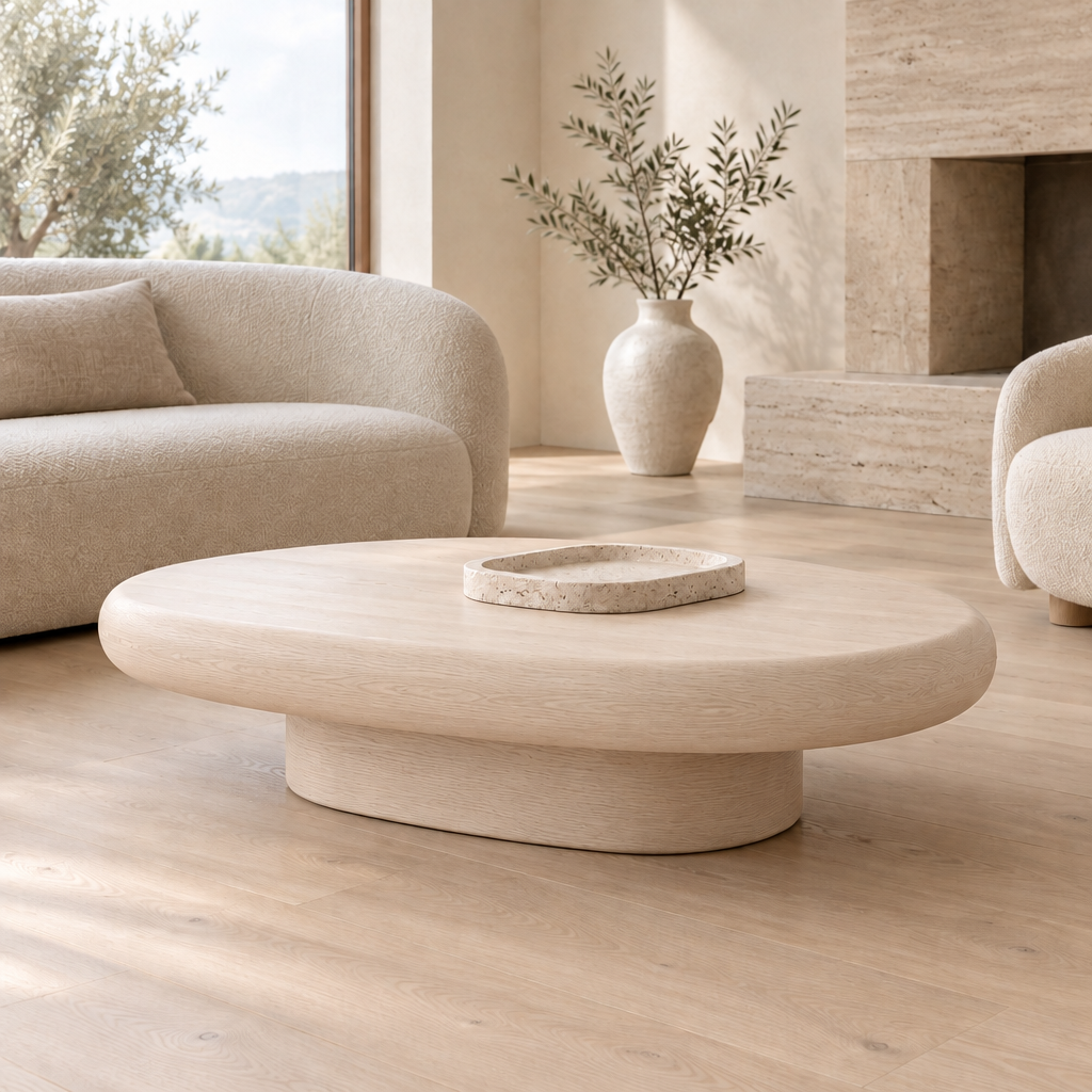 Cove Oval Coffee Table in Bleached Oak finish