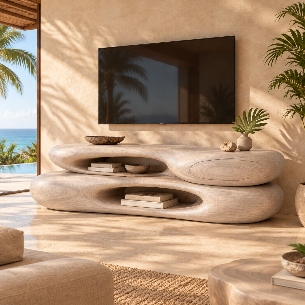 Solana Driftstone Stacked Console in Whitewashed Teak finish