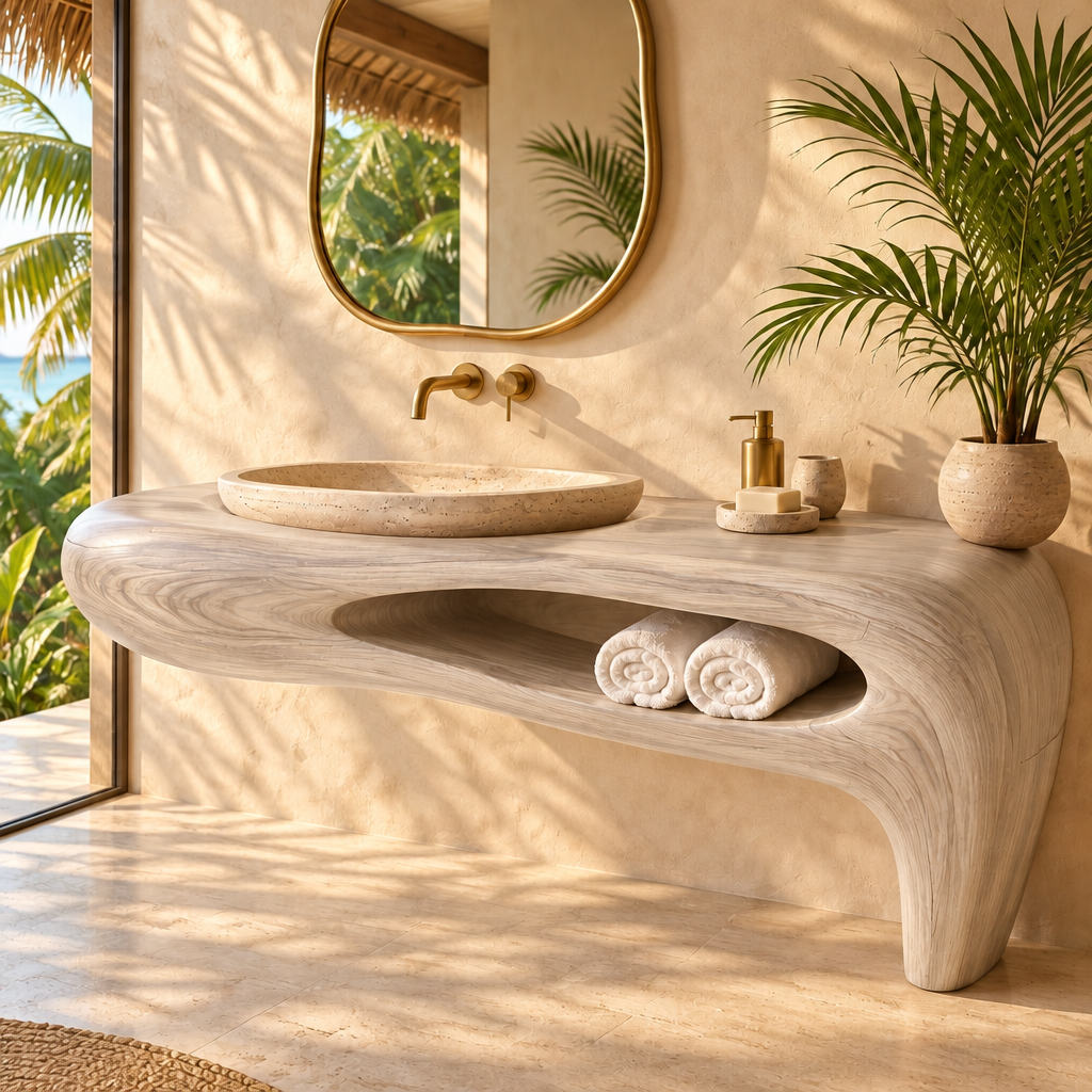 Solana Tide-Pool Integrated Basin Vanity in Whitewashed Teak finish