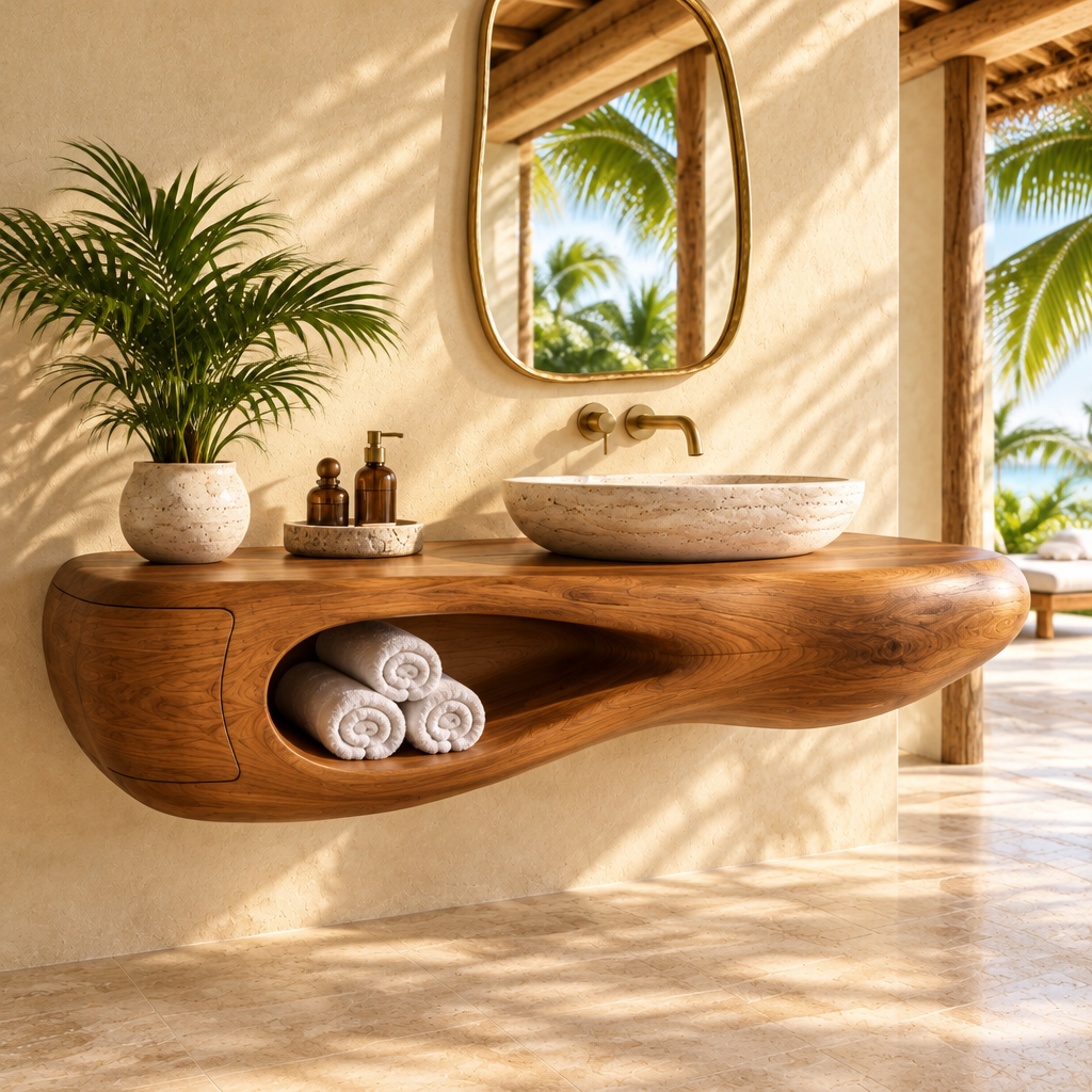 Solana Lagoon Sculpted Floating Vanity side view
