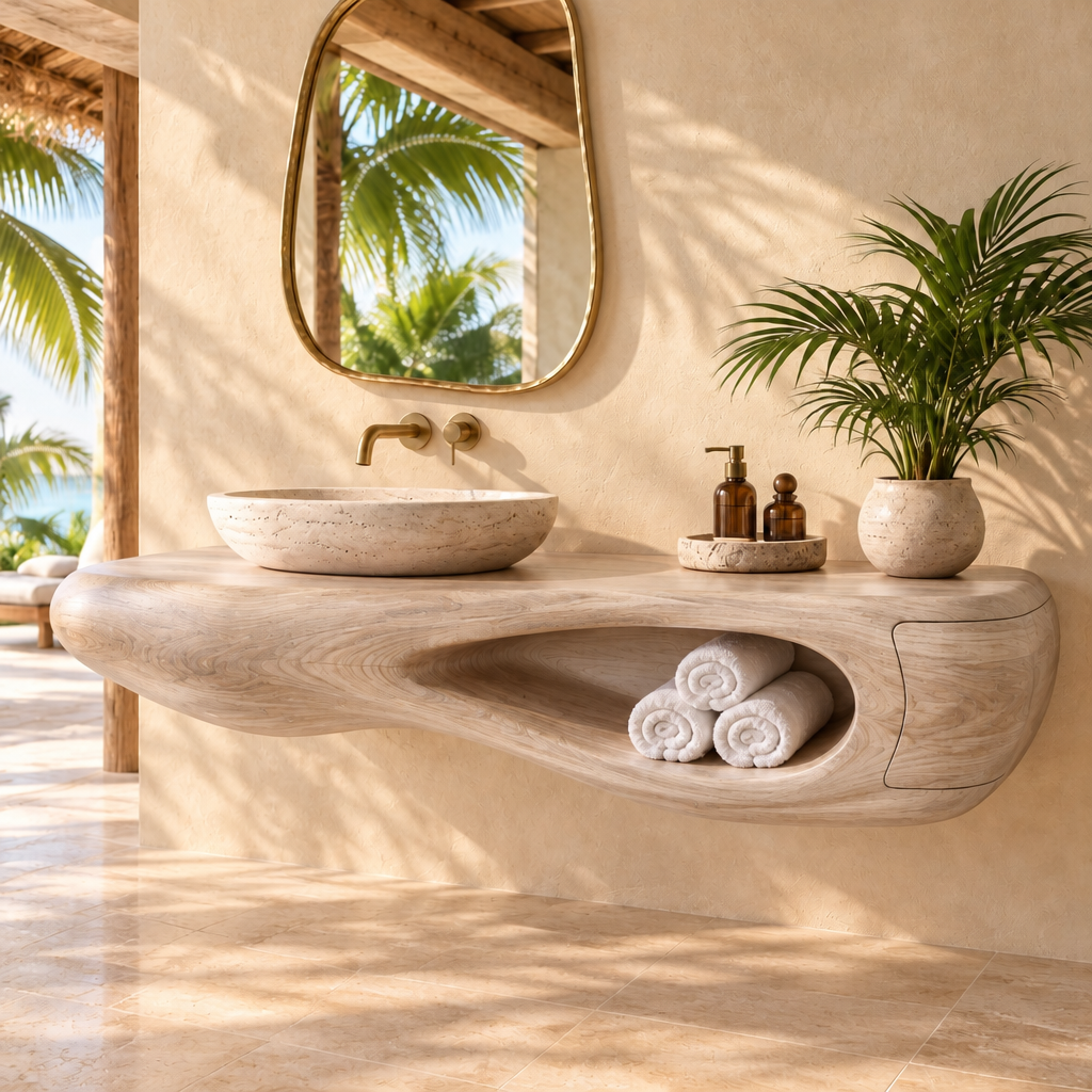 Solana Lagoon Sculpted Floating Vanity in Whitewashed Teak finish