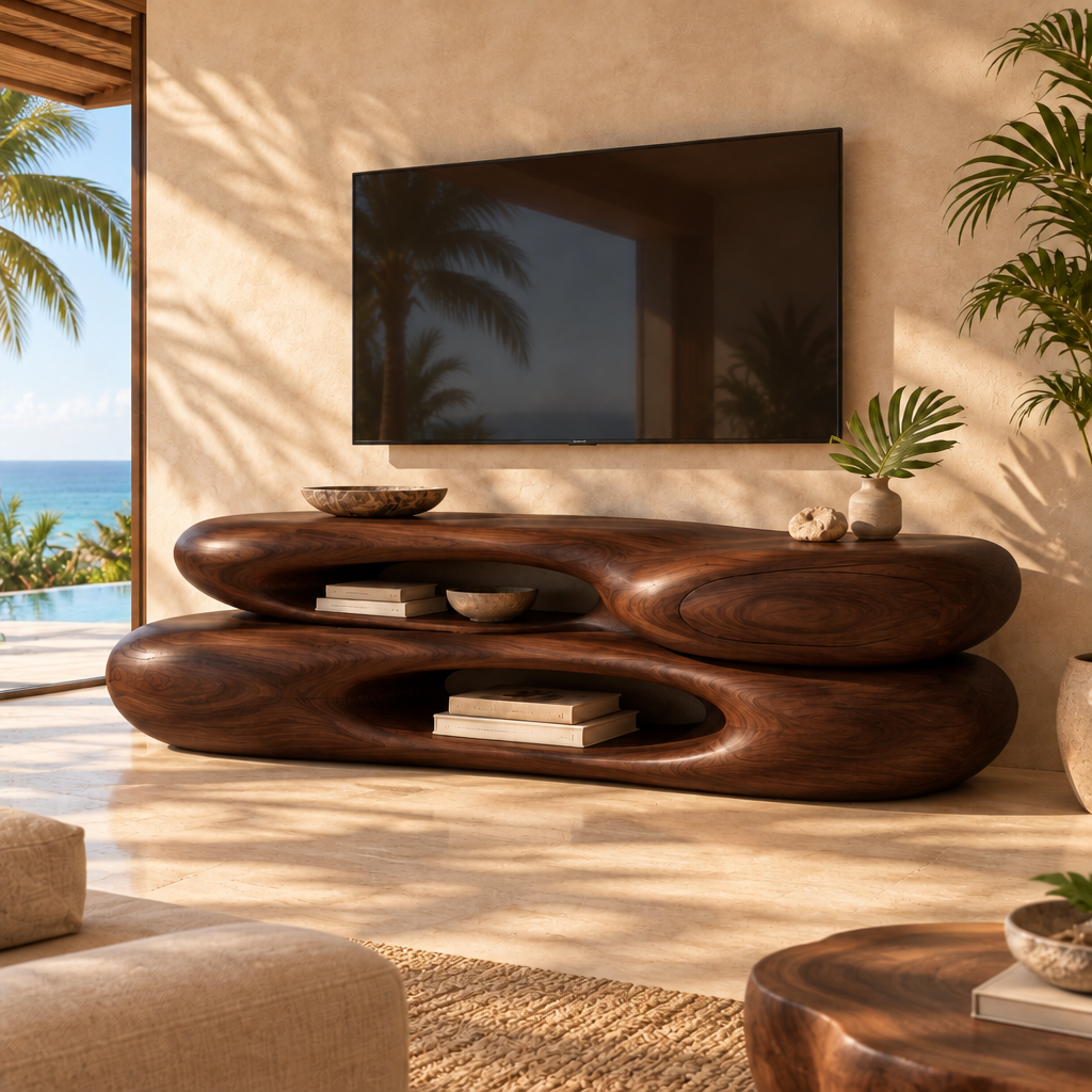 Solana Driftstone Stacked Console in Dark Teak finish