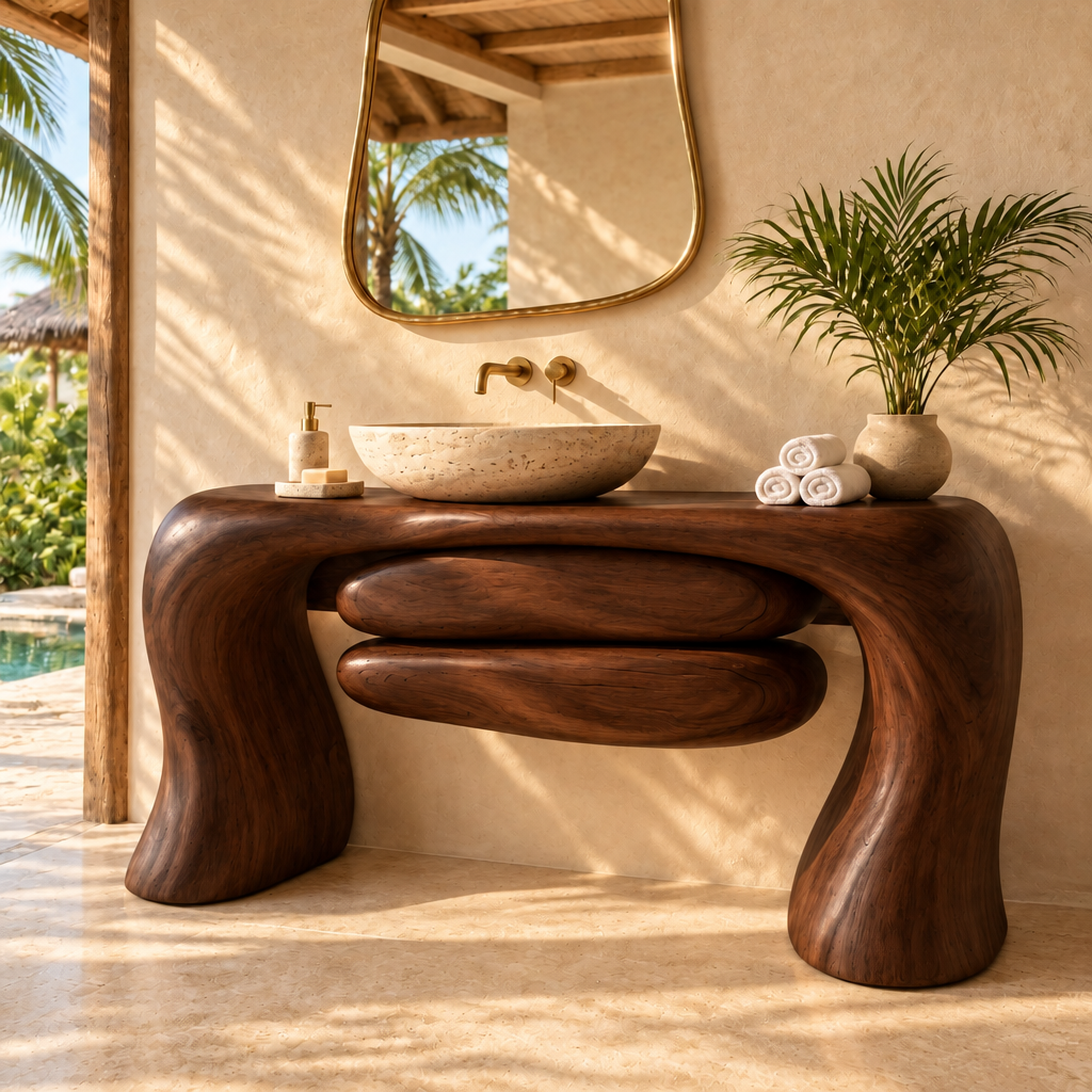 Solana Dune Sculpted Vanity in Dark Teak finish