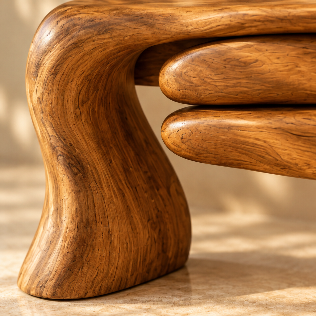 Solana Dune Sculpted Vanity teak grain close-up