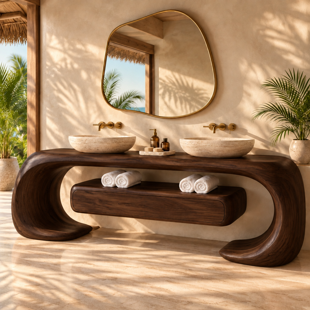 Solana Ribbon Loop Double Vanity in Dark Teak finish