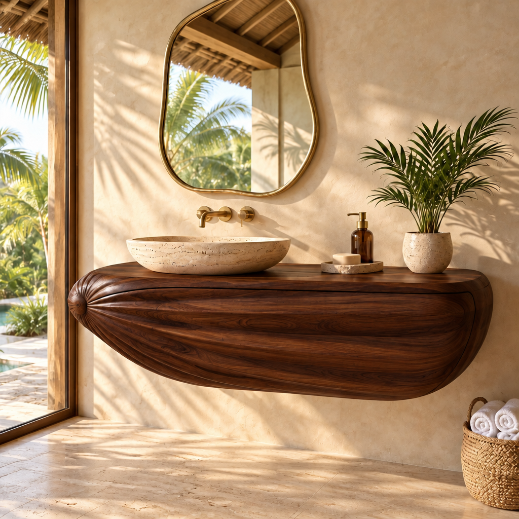 Solana Clamshell Floating Vanity in Dark Teak finish