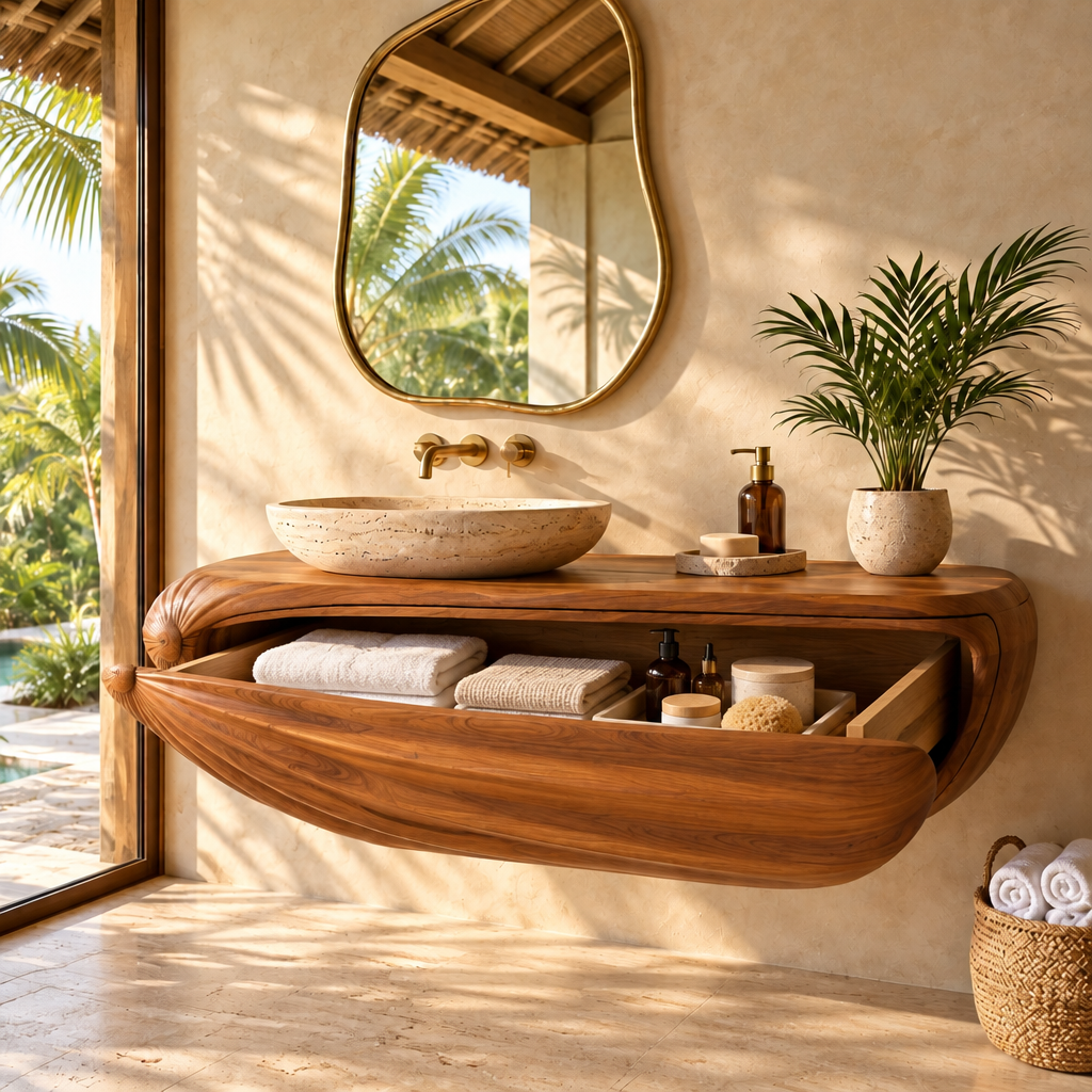 Solana Clamshell Floating Vanity in use