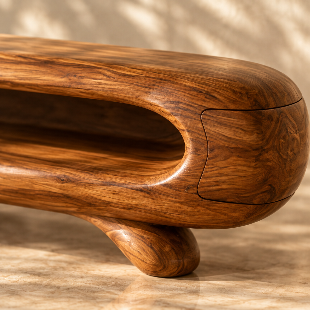 Solana Seed-Pod Media Console teak grain close-up