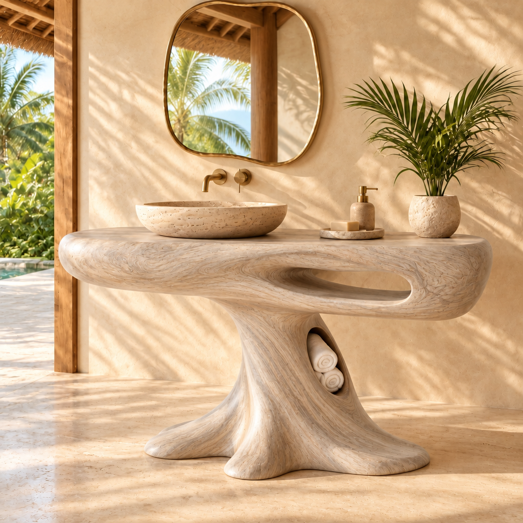 Solana Palm-Root Pedestal Vanity in Whitewashed Teak finish