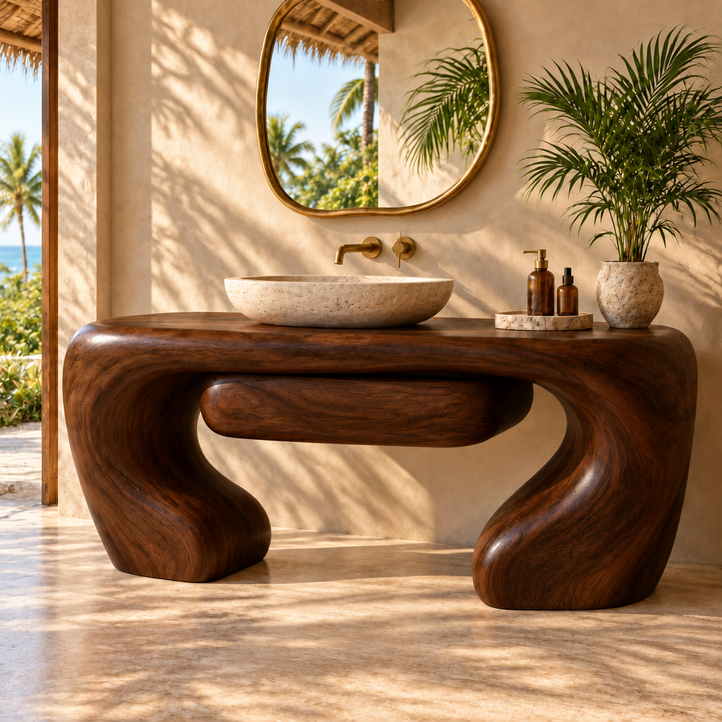 Solana Swell Arch Vanity in Dark Teak finish