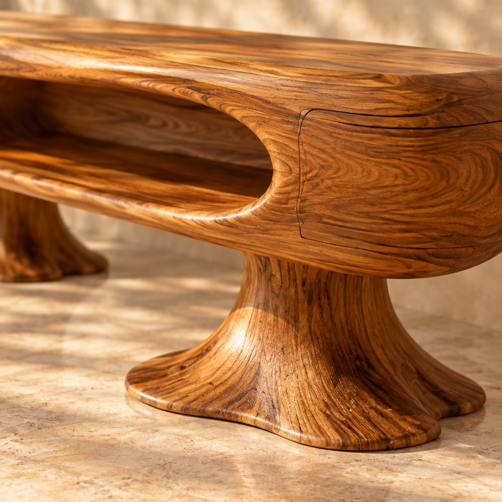 Solana Palm-Root Media Console teak grain close-up