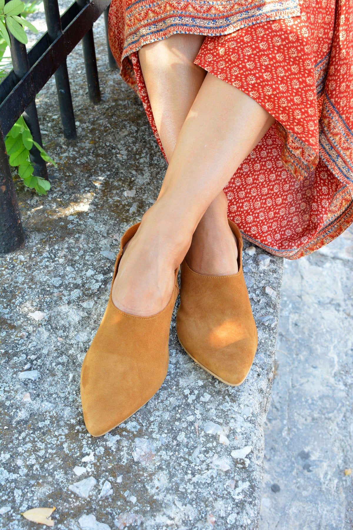 Marisol Flat Pointed-Toe Mule, Camel Suede