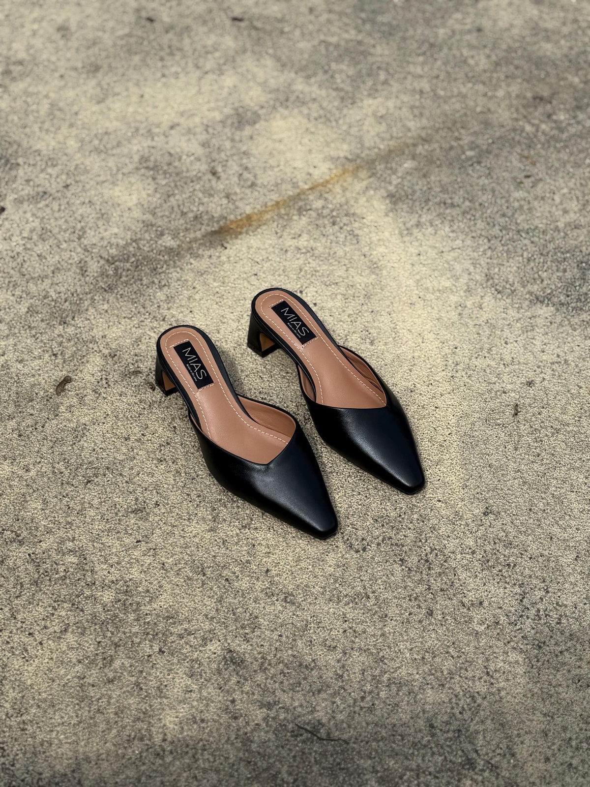 Noemi Kitten Heel Open-Back Mule, Black Leather