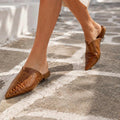 Cora Flat Croc Pointed-Toe Mule, Cognac
