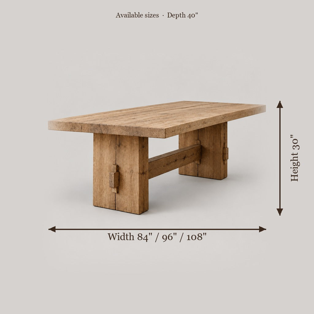 Basalt Solid Oak Trestle Dining Table size chart