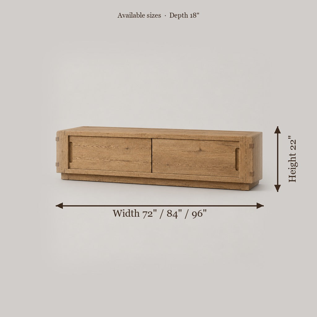 Basalt Solid Oak Media Cabinet size chart