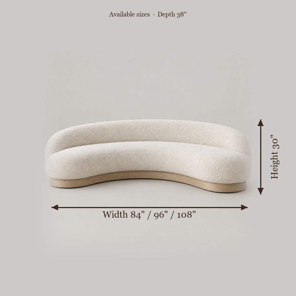 Cove Curved Sofa size chart