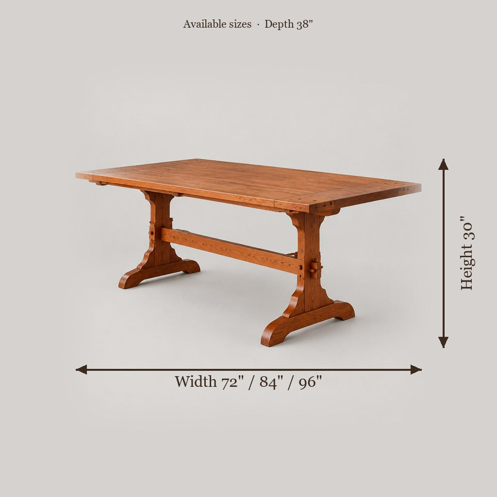 Linden Shaker Trestle Dining Table size chart