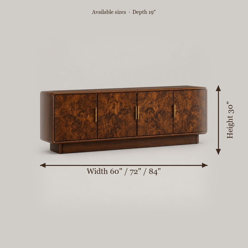 Sable Burl Credenza size chart