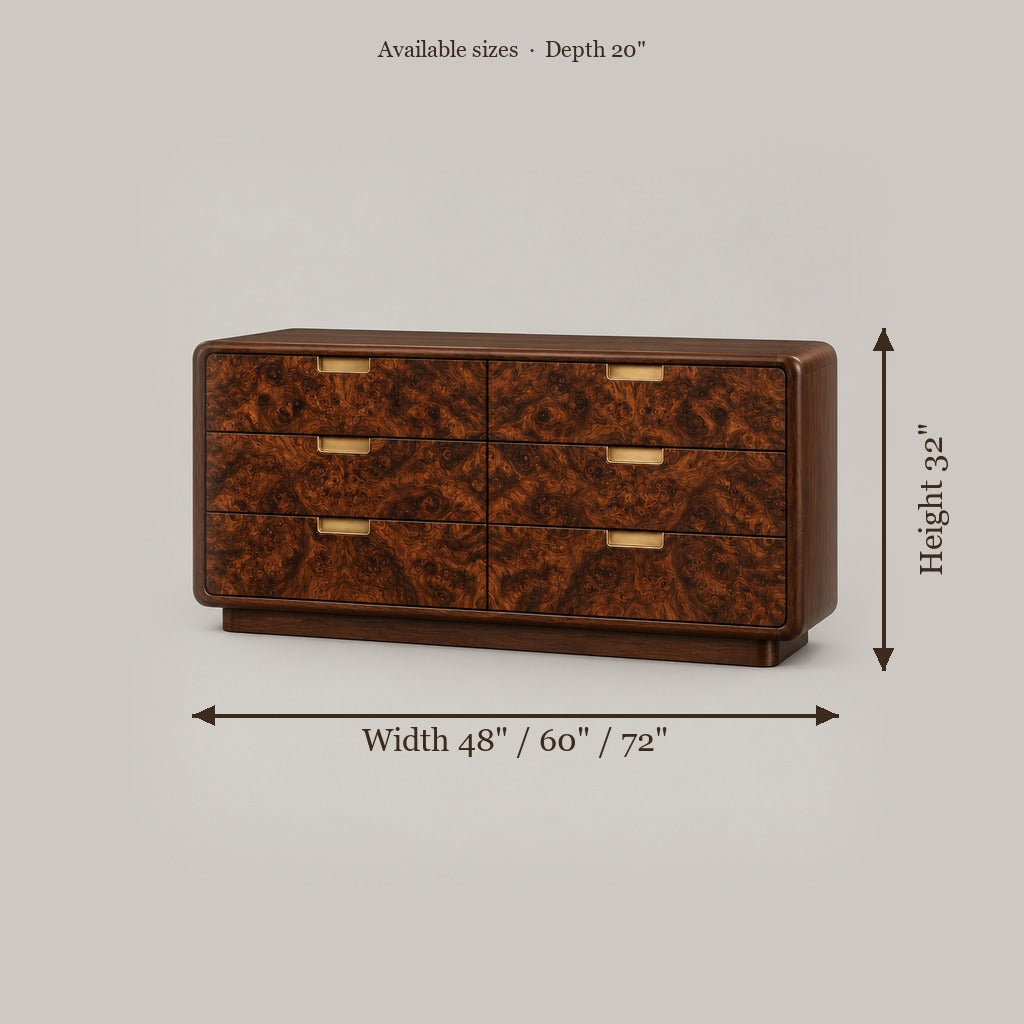 Sable Walnut Burl Dresser size chart