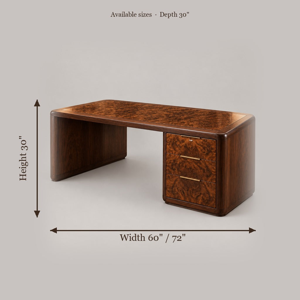 Sable Walnut Executive Desk size chart