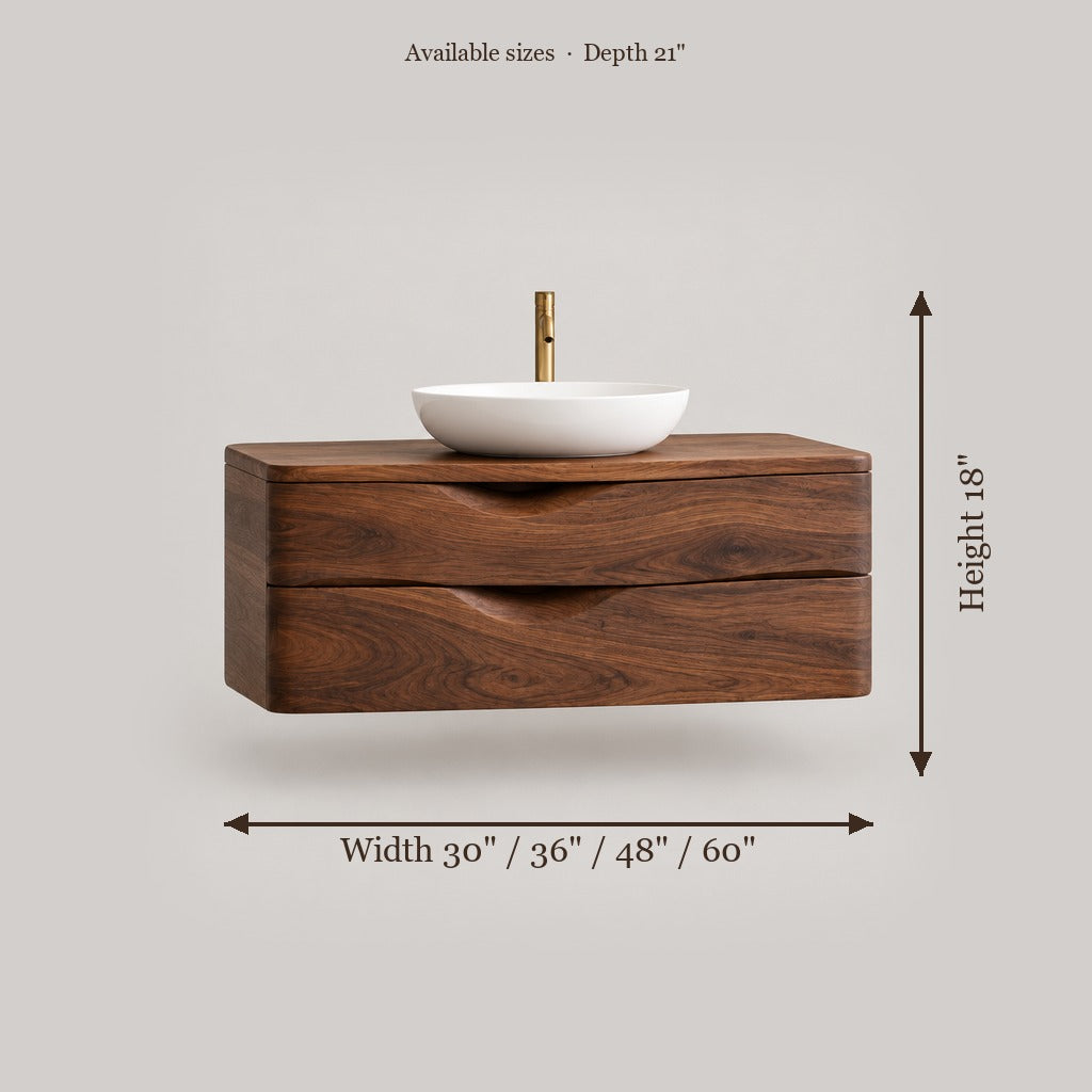 Atelier Floating Vanity and Mirror Set size chart