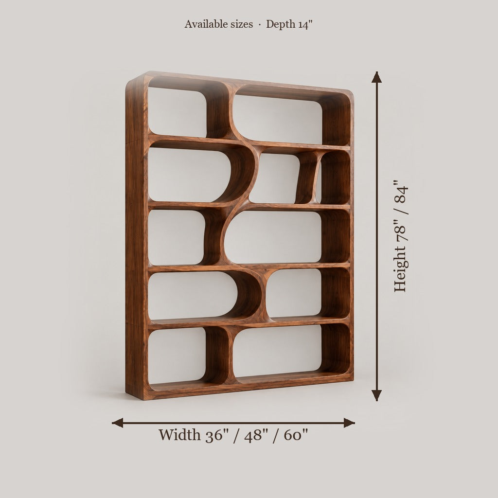 Atelier Symmetric Curve Bookshelf size chart
