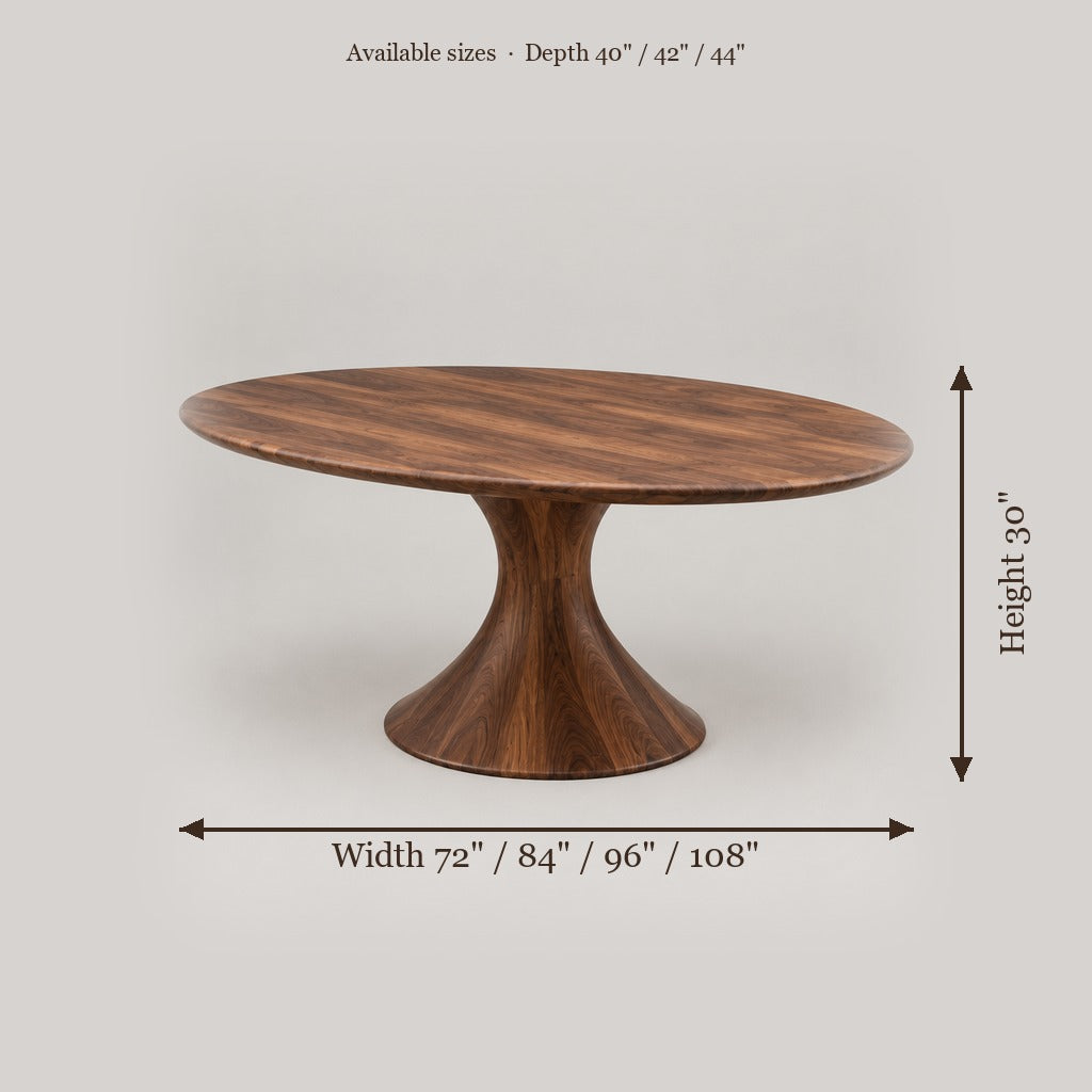 Atelier Oval Sculpted Dining Table size chart