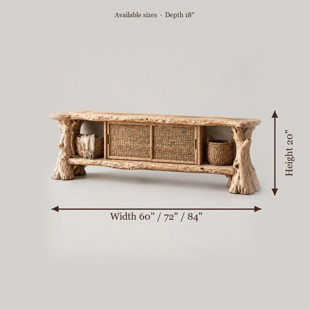 Tidewood Driftwood Media Console size chart