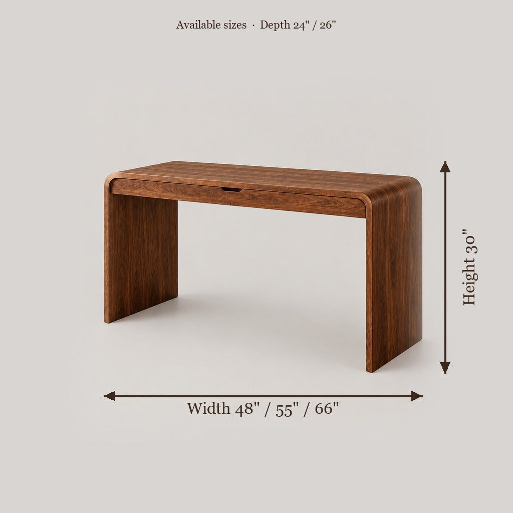 Sora Curved Writing Desk size chart