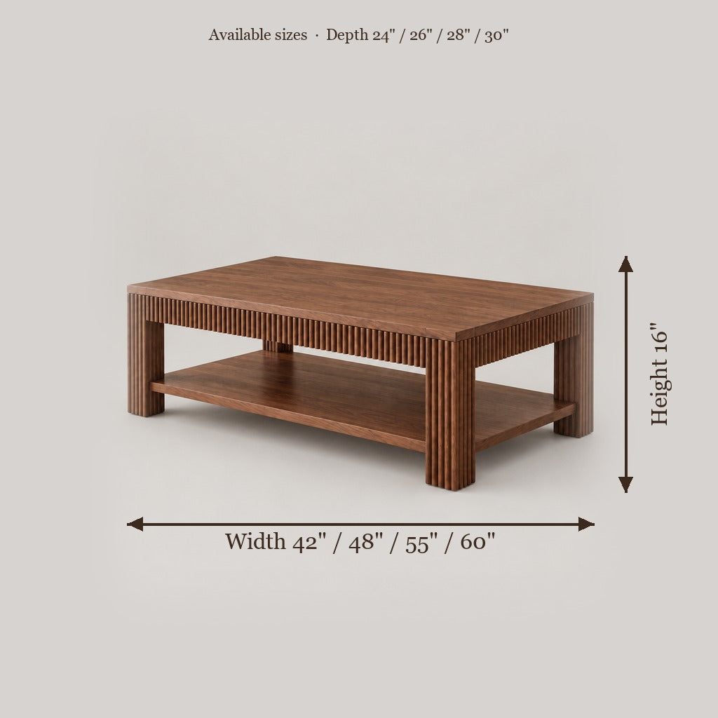 Halden Fluted Coffee Table size chart